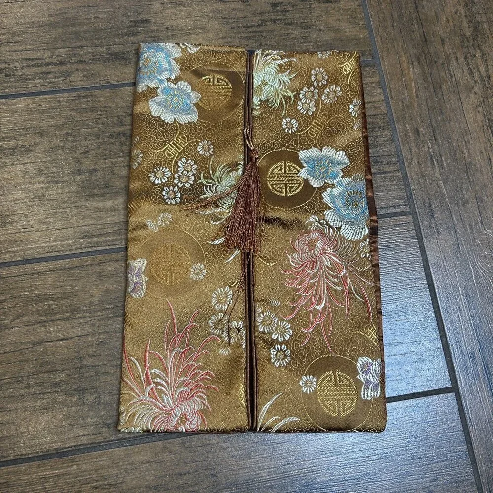 Chinese Brown Brocade Hosiery Lingerie Bag Pouch